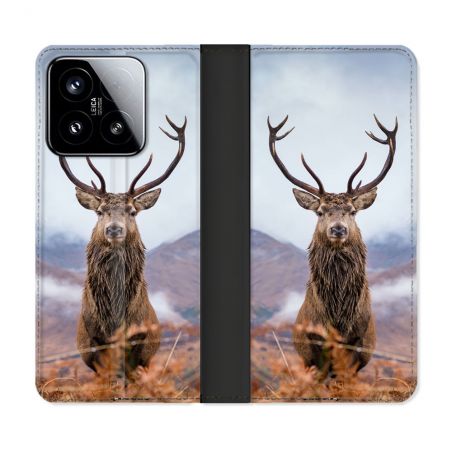 Housse cuir portefeuille Pour Xiaomi 15 Chasse Chevreuil Montagne