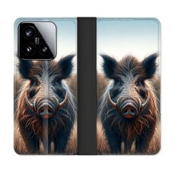 Housse cuir portefeuille Pour Xiaomi 15 Chasse Sanglier Attaque