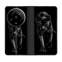 Housse cuir portefeuille Pour Xiaomi 14 Ultra Animal Panthère Noire