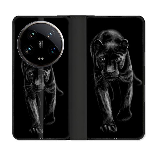 Housse cuir portefeuille Pour Xiaomi 14 Ultra Animal Panthère Noire