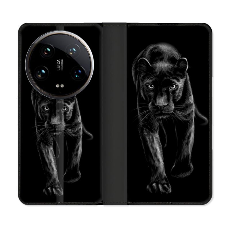 Housse cuir portefeuille Pour Xiaomi 14 Ultra Animal Panthère Noire