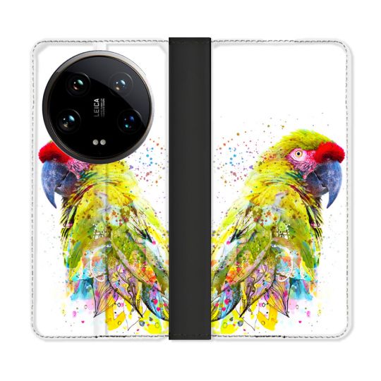 Housse cuir portefeuille Pour Xiaomi 14 Ultra Animal Perroquet Jaune