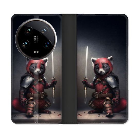 Housse cuir portefeuille Pour Xiaomi 14 Ultra Animal Raton Samouraï