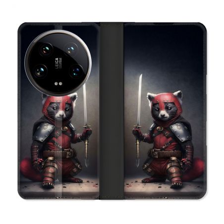 Housse cuir portefeuille Pour Xiaomi 14 Ultra Animal Raton Samouraï