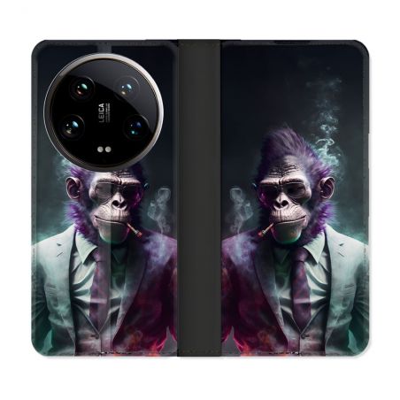 Housse cuir portefeuille Pour Xiaomi 14 Ultra Animal Singe Business