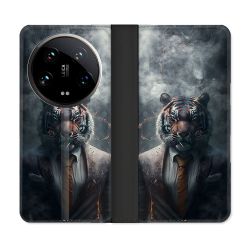 Housse cuir portefeuille Pour Xiaomi 14 Ultra Animal Tigre Business