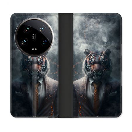Housse cuir portefeuille Pour Xiaomi 14 Ultra Animal Tigre Business