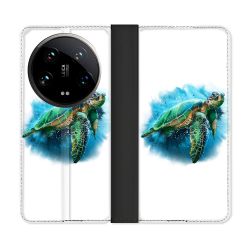 Housse cuir portefeuille Pour Xiaomi 14 Ultra Animal Tortue Blanche multicolore