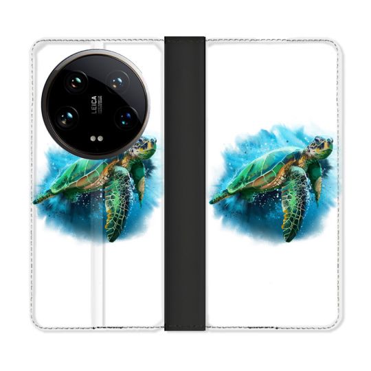 Housse cuir portefeuille Pour Xiaomi 14 Ultra Animal Tortue Blanche multicolore