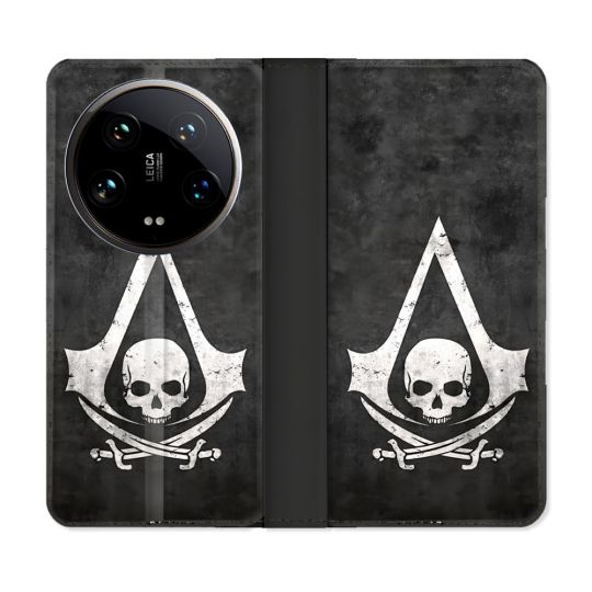 Housse cuir portefeuille Pour Xiaomi 14 Ultra Assassin Creed Tete Mort