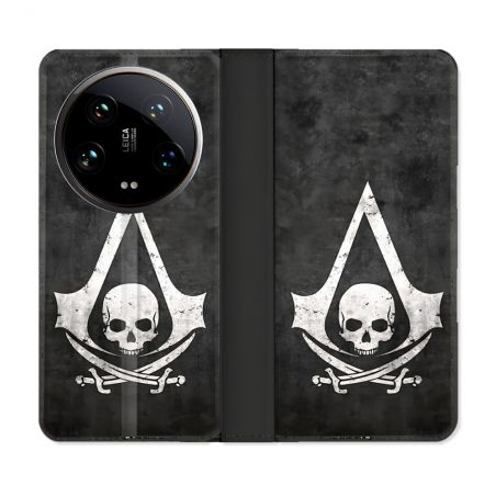 Housse cuir portefeuille Pour Xiaomi 14 Ultra Assassin Creed Tete Mort