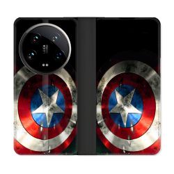 Housse cuir portefeuille Pour Xiaomi 14 Ultra Captain America Bouclier