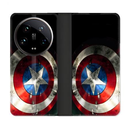 Housse cuir portefeuille Pour Xiaomi 14 Ultra Captain America Bouclier