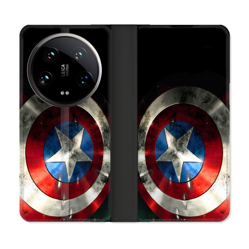 Housse cuir portefeuille Pour Xiaomi 14 Ultra Captain America Bouclier