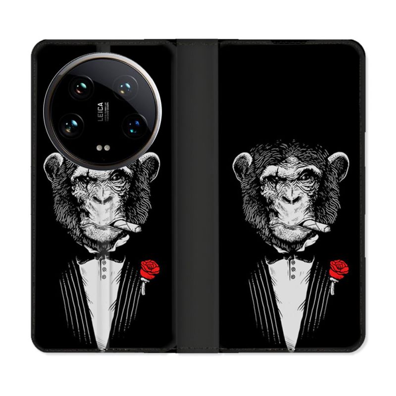 Housse cuir portefeuille Pour Xiaomi 14 Ultra Decale Singe Mafia