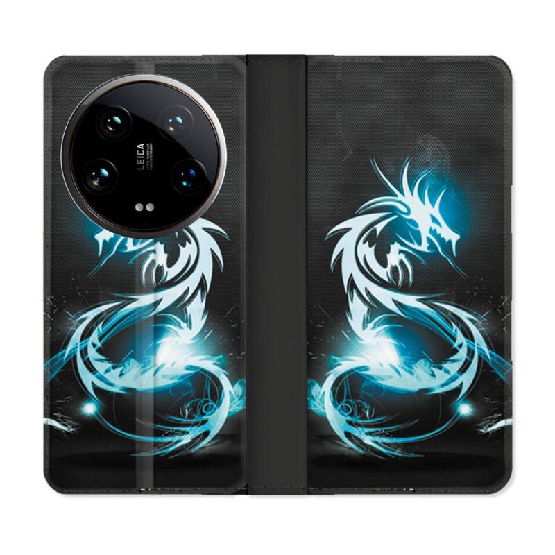 Housse cuir portefeuille Pour Xiaomi 14 Ultra Fantastique Dragon Bleu