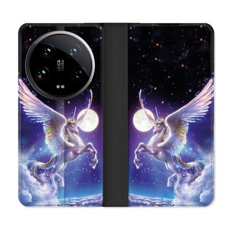 Housse cuir portefeuille Pour Xiaomi 14 Ultra Fantastique Licorne Céleste