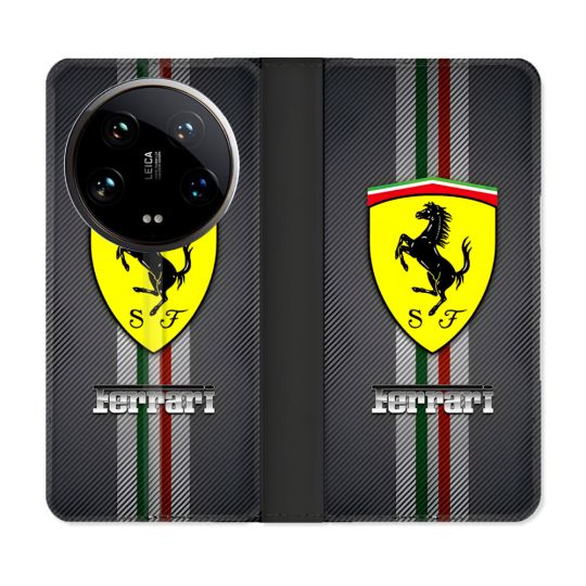 Housse cuir portefeuille Pour Xiaomi 14 Ultra Ferrari Carbone