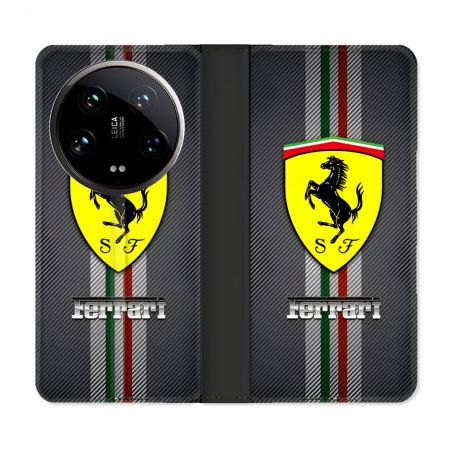 Housse cuir portefeuille Pour Xiaomi 14 Ultra Ferrari Carbone