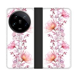Housse cuir portefeuille Pour Xiaomi 14 Ultra Fleur Eclosion