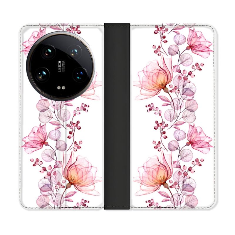 Housse cuir portefeuille Pour Xiaomi 14 Ultra Fleur Eclosion