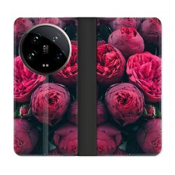 Housse cuir portefeuille Pour Xiaomi 14 Ultra Fleur Pivoine