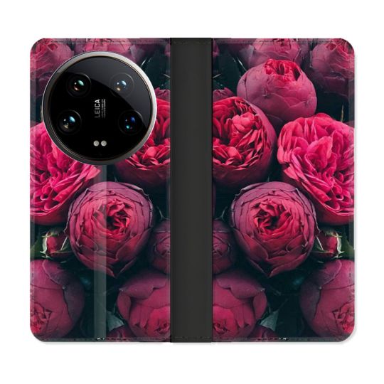 Housse cuir portefeuille Pour Xiaomi 14 Ultra Fleur Pivoine