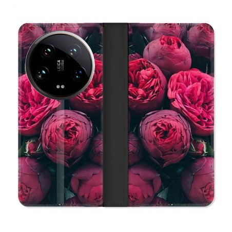 Housse cuir portefeuille Pour Xiaomi 14 Ultra Fleur Pivoine