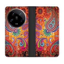 Housse cuir portefeuille Pour Xiaomi 14 Ultra Fleur Psychedelic