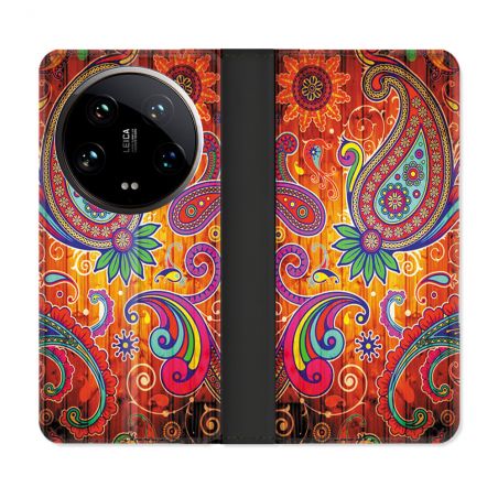 Housse cuir portefeuille Pour Xiaomi 14 Ultra Fleur Psychedelic