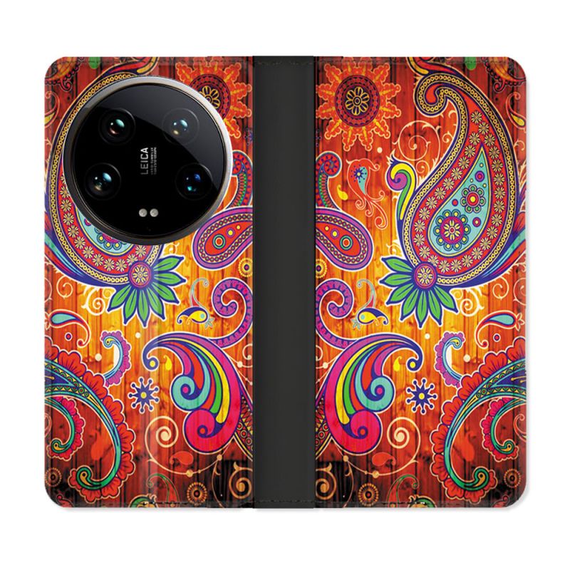 Housse cuir portefeuille Pour Xiaomi 14 Ultra Fleur Psychedelic