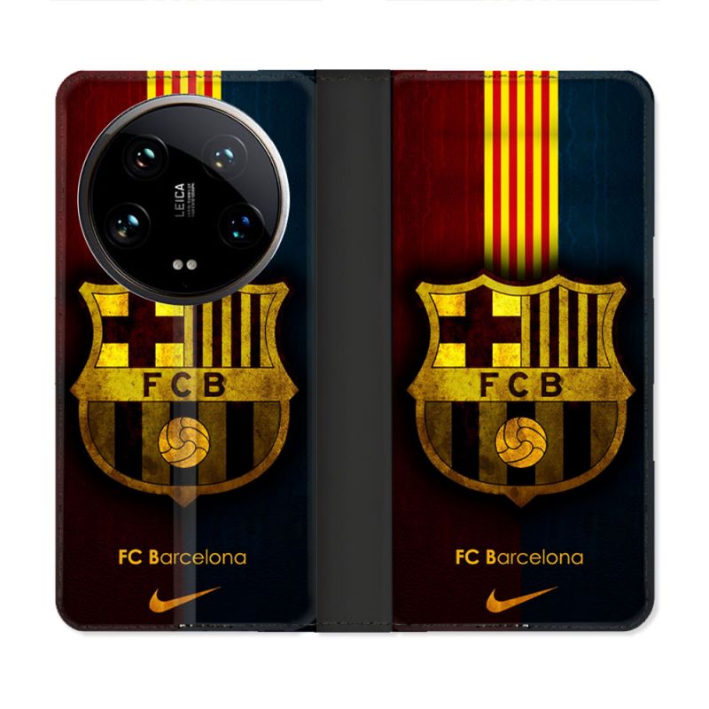 Housse cuir portefeuille Pour Xiaomi 14 Ultra Foot FC Barcelone Vintage