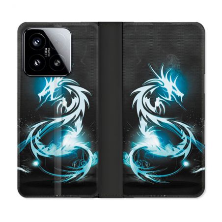 Housse cuir portefeuille Pour Xiaomi 15 Fantastique Dragon Bleu