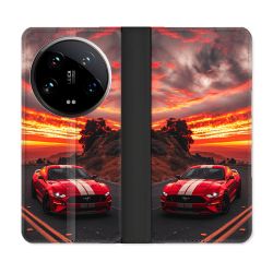 Housse cuir portefeuille Pour Xiaomi 14 Ultra Ford Mustang GT500 Rouge