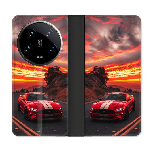 Housse cuir portefeuille Pour Xiaomi 14 Ultra Ford Mustang GT500 Rouge