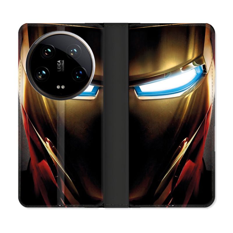 Housse cuir portefeuille Pour Xiaomi 14 Ultra Iron Man Casque