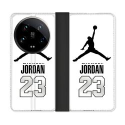 Housse cuir portefeuille Pour Xiaomi 14 Ultra Jordan 23 Blanc
