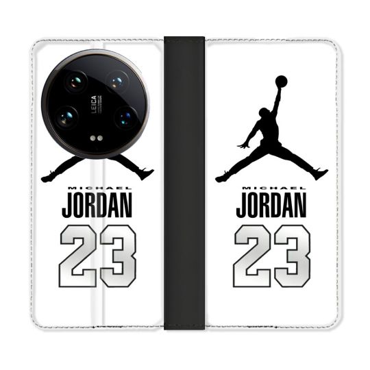 Housse cuir portefeuille Pour Xiaomi 14 Ultra Jordan 23 Blanc