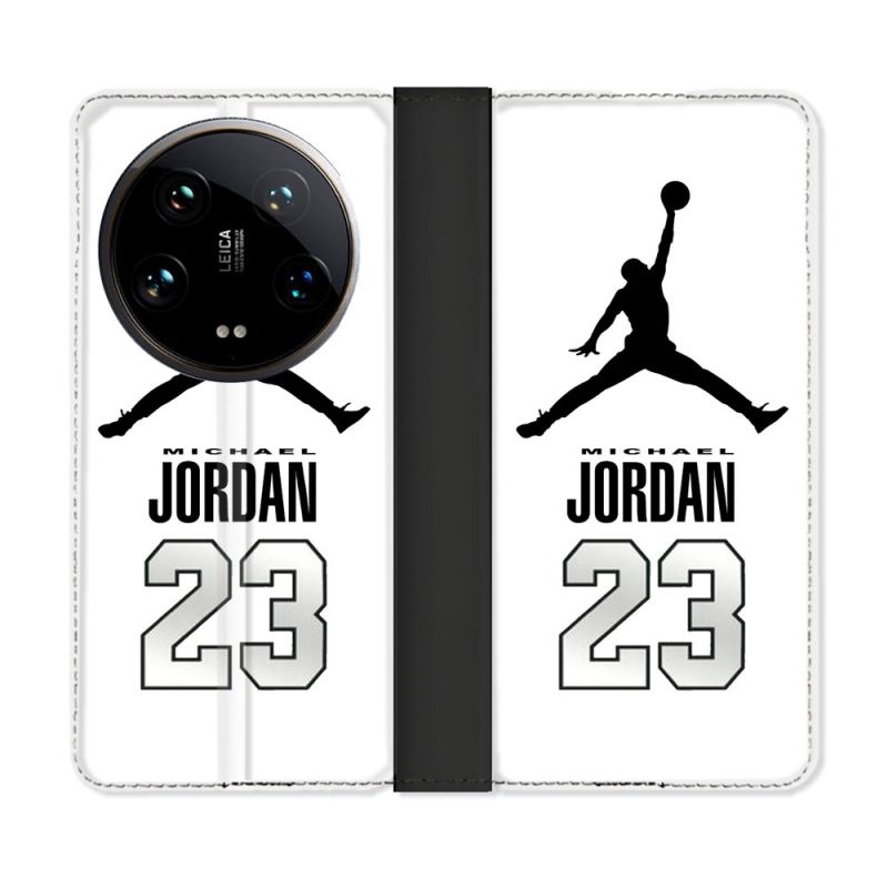 Housse cuir portefeuille Pour Xiaomi 14 Ultra Jordan 23 Blanc