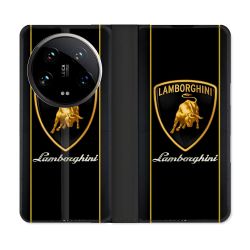 Housse cuir portefeuille Pour Xiaomi 14 Ultra Lamborghini Carbone