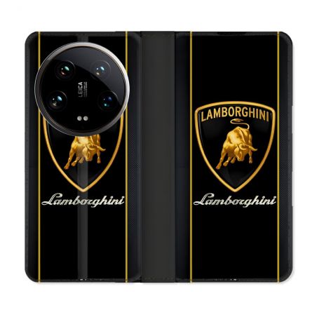 Housse cuir portefeuille Pour Xiaomi 14 Ultra Lamborghini Carbone