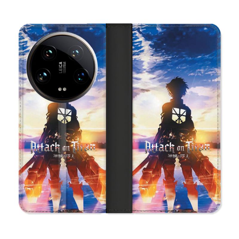 Housse cuir portefeuille Pour Xiaomi 14 Ultra Manga Attaque Titans Soleil