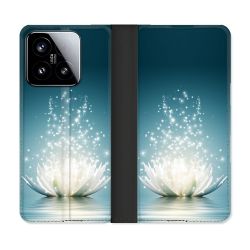 Housse cuir portefeuille Pour Xiaomi 15 Fleur Lotus Blanc