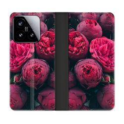Housse cuir portefeuille Pour Xiaomi 15 Fleur Pivoine