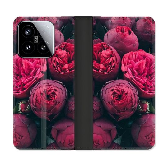Housse cuir portefeuille Pour Xiaomi 15 Fleur Pivoine