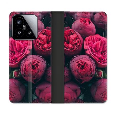 Housse cuir portefeuille Pour Xiaomi 15 Fleur Pivoine