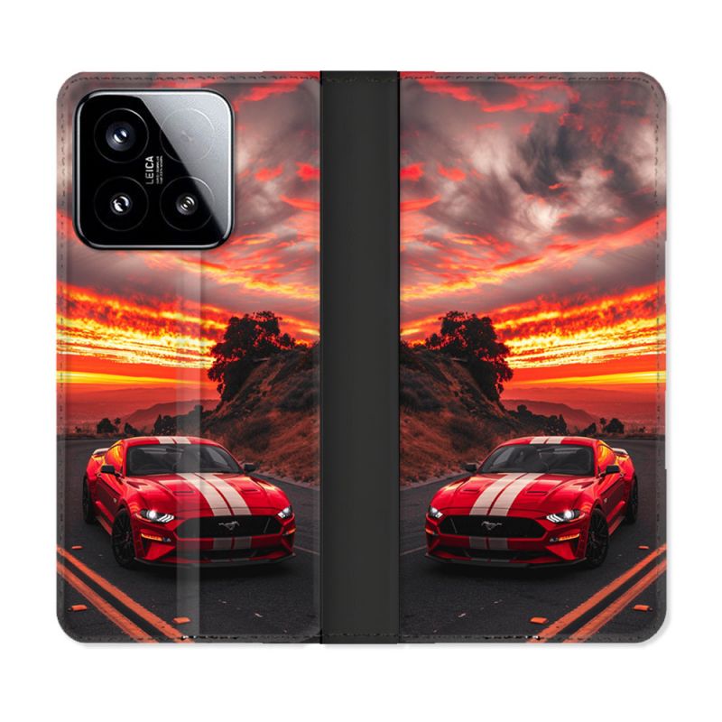 Housse cuir portefeuille Pour Xiaomi 15 Ford Mustang GT500 Rouge