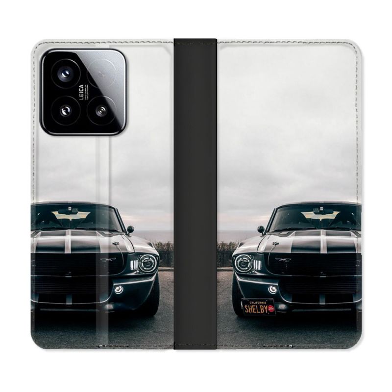 Housse cuir portefeuille Pour Xiaomi 15 Ford Mustang GT500 Vintage