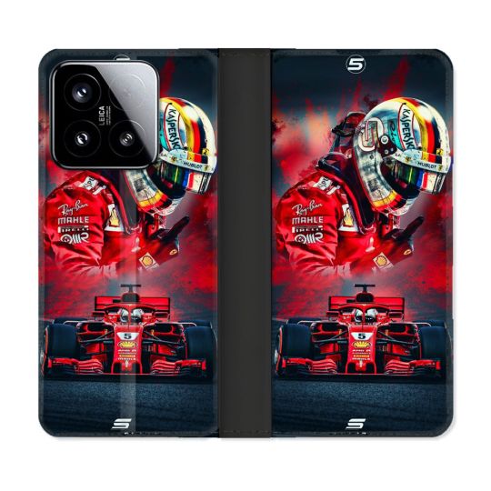 Housse cuir portefeuille Pour Xiaomi 15 Formule 1 F1 Ferrari