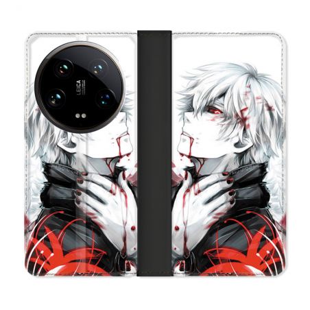Housse cuir portefeuille Pour Xiaomi 14 Ultra Manga Tokyo Ghoul Kaneki Blanc